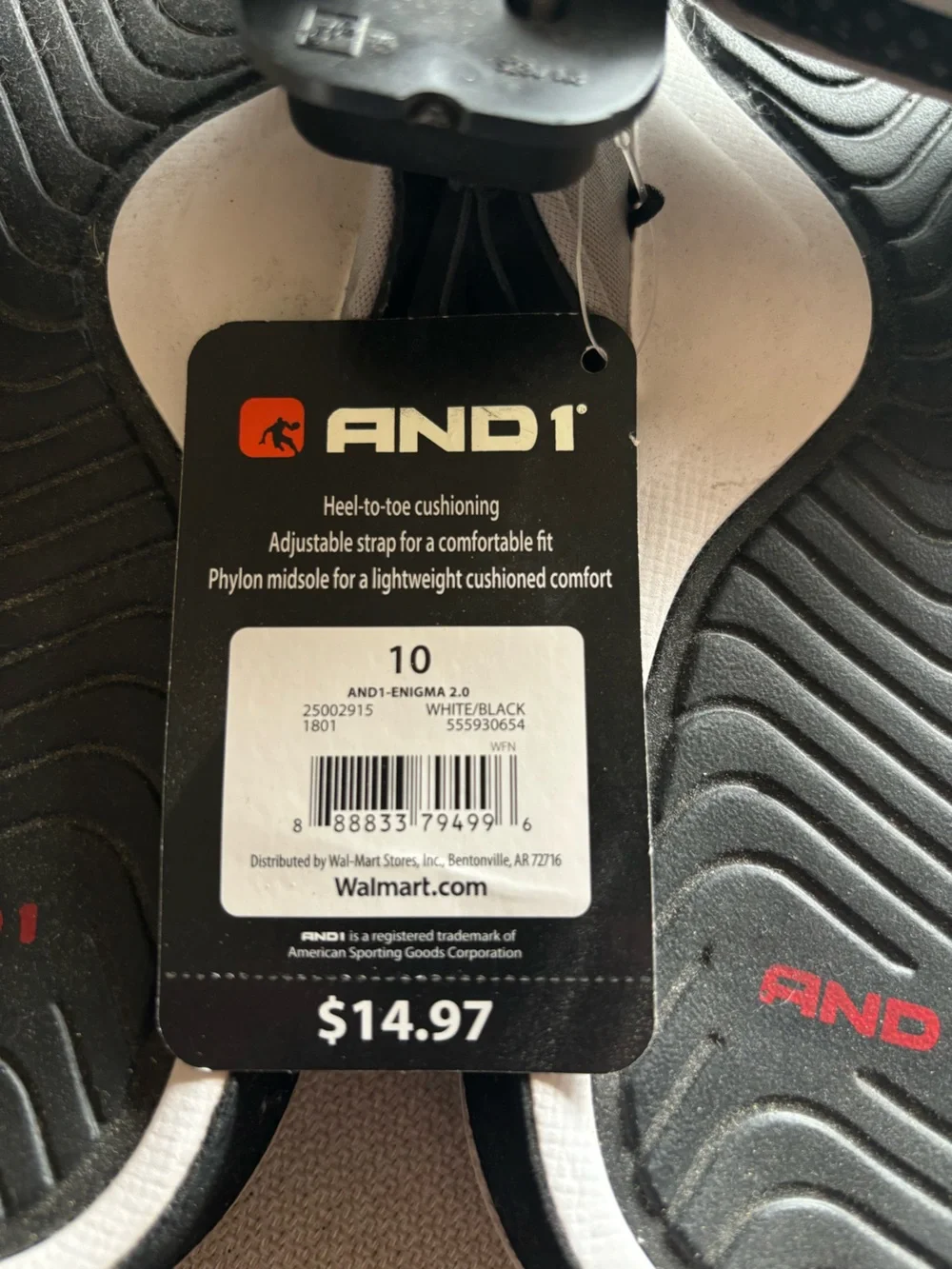 And1 Black and White Slide Sandals with Red Logo